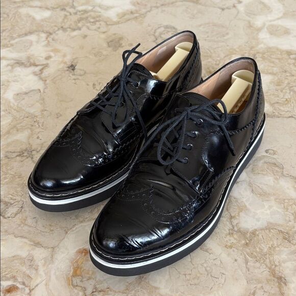 Browns Couture Black Patent Leather Wingtip Wedge Heel Brogues - Picture 2 of 9